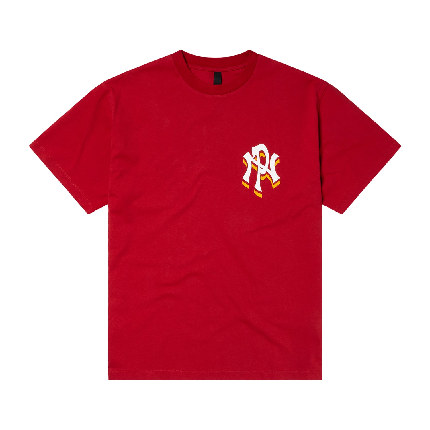 Rød oversized T-shirt i kraftig bomuld med hvid-gult monogram-logo på brystet