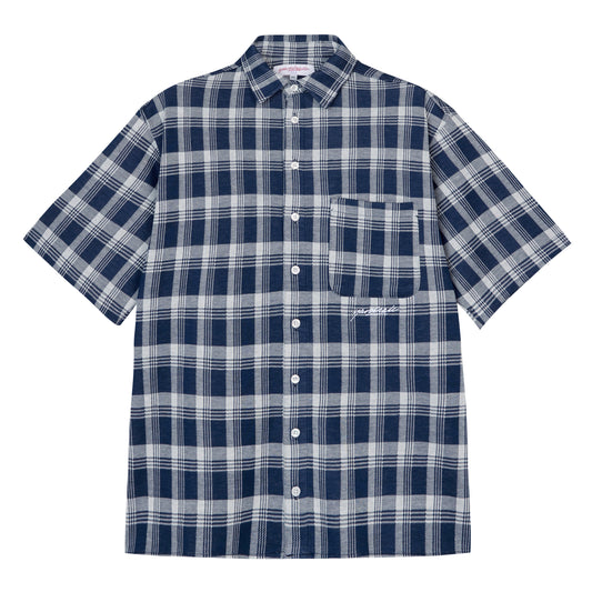 Yardsale - YS Knitted Short Sleeved Shirt - BLUE / WHITE / Blå||Tern - Skjorter