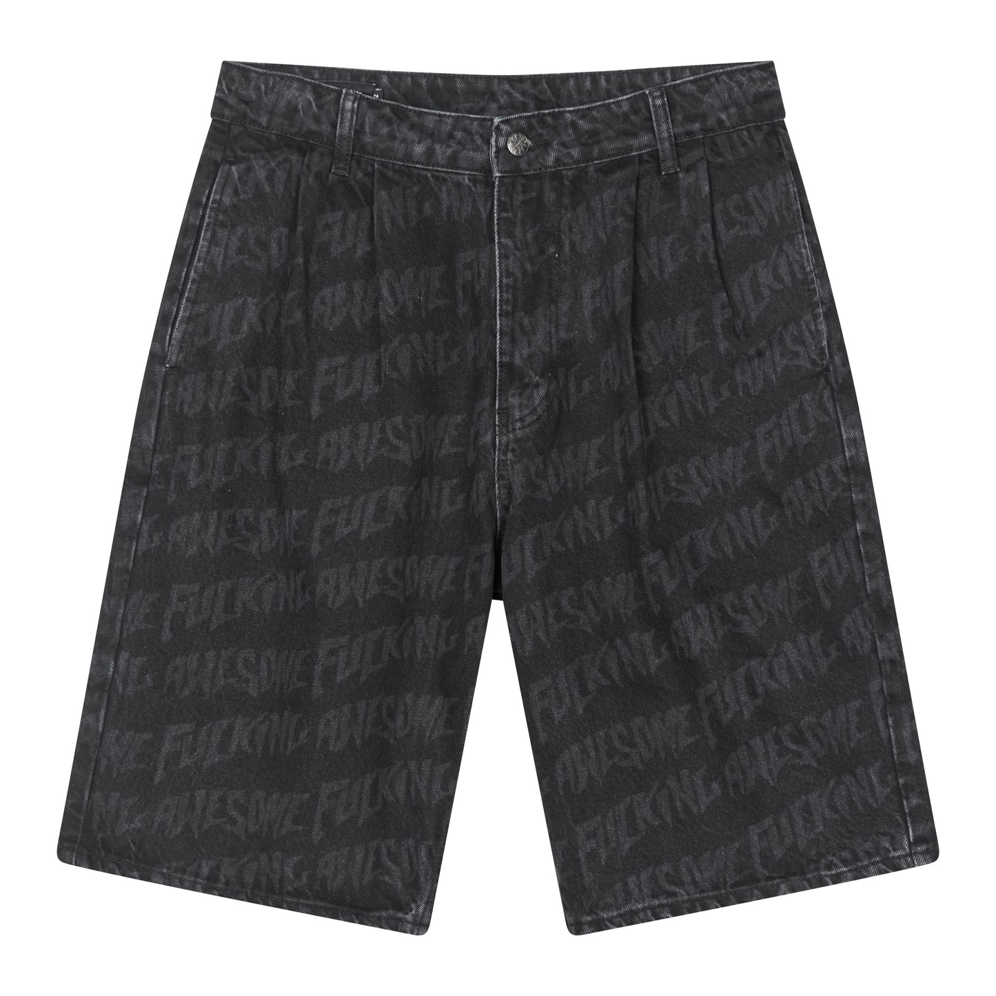 Fucking Awesome - Baggy Pleated Denim Shorts - BLACK / Sort||Mønster - Shorts