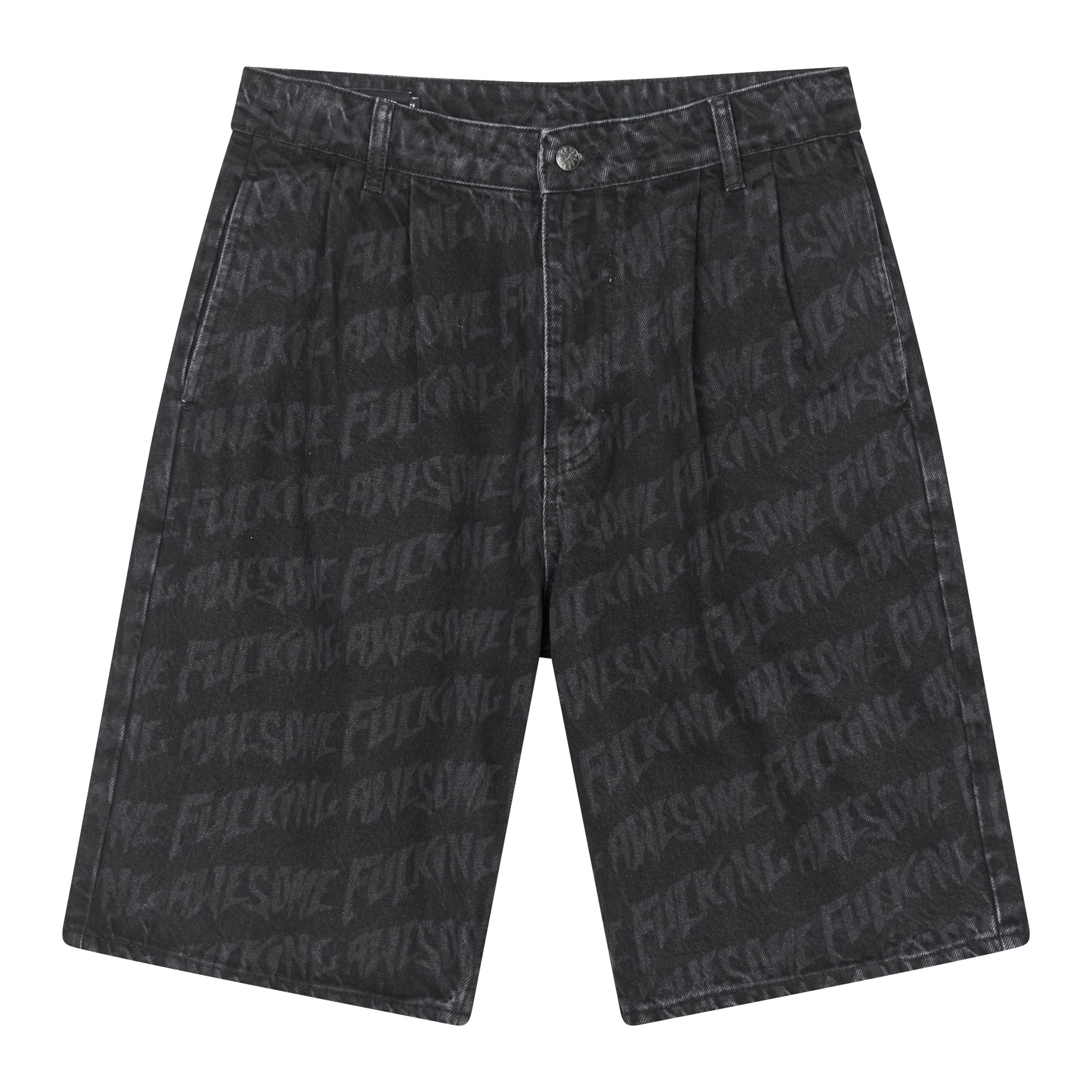 Fucking Awesome - Baggy Pleated Denim Shorts - BLACK / Sort||Mønster - Shorts