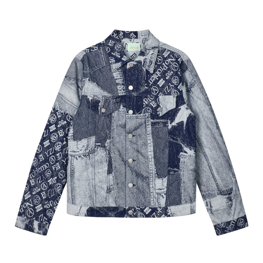 Aries - Patchwork Jacquard Trucker Jacket - INDIGO / Blå||Mønster - Jakker