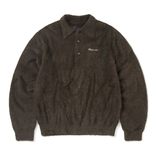 Thisisneverthat - SCT-Logo Shaggy Knit Polo - BROWN / Brun - Strik