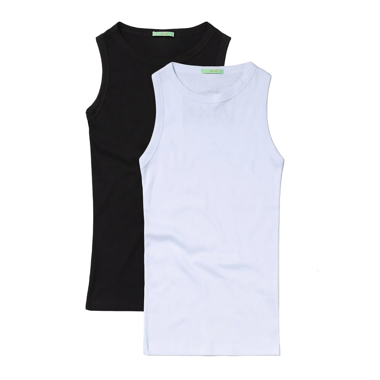 2-pak ribbet tanktop i sort og hvid, rund hals, slim fit