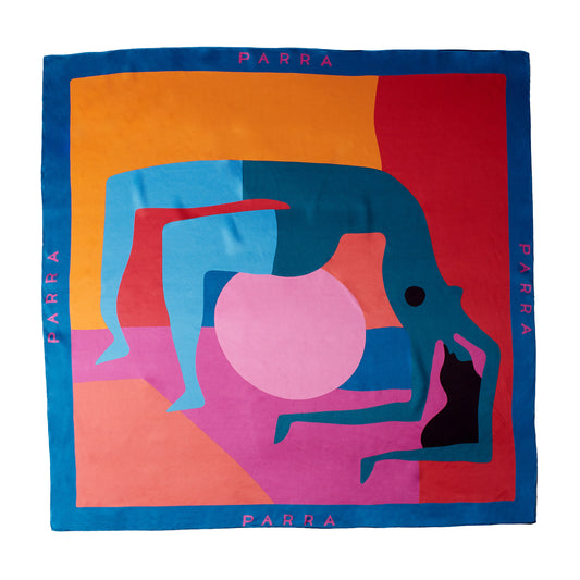 by Parra silketørklæde med grafisk figurtryk i blå, orange, rød, pink og sort
