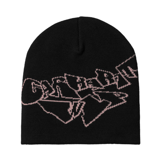 Carhartt WIP - Screwed Up Scripter Beanie - BLACK / HORTENSIA / Sort - Accessories