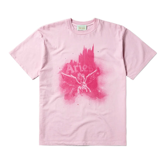 Kortærmet T-shirt i lyserød med spraymalet Pegasus-grafik og logo på brystet