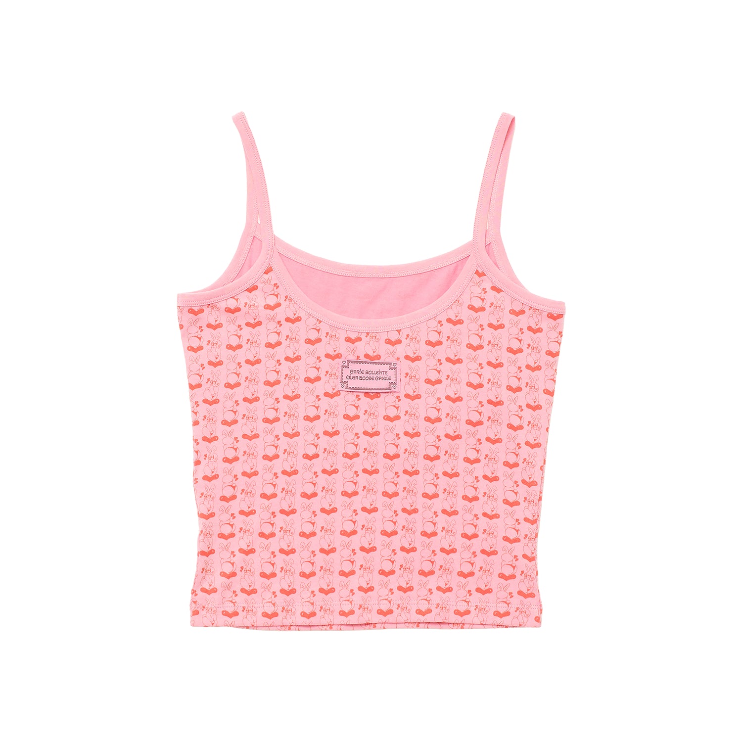 Cropped camisole i lyserød med kanin- og hjerteprint, spaghettistropper og rund hals