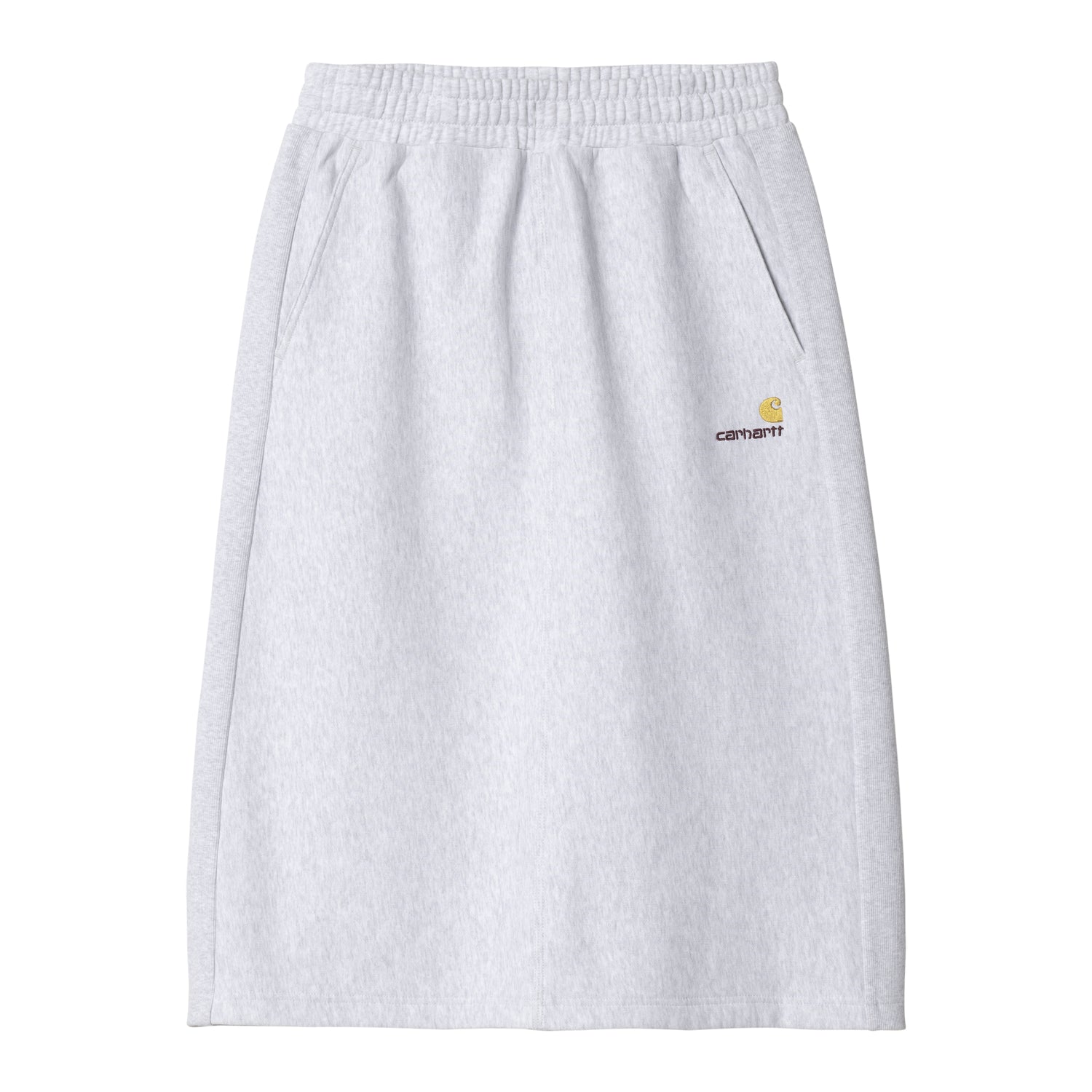 Sweatskirt i heather grå med elastisk talje, side-lommer og broderet logo