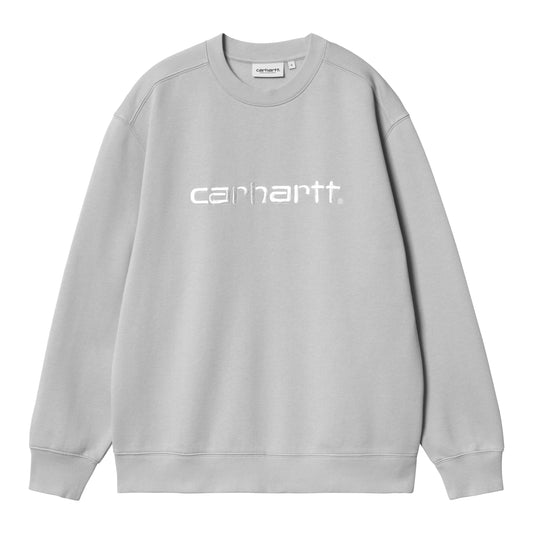Carhartt WIP crewneck sweatshirt i lys grå med hvidt broderet logo på brystet