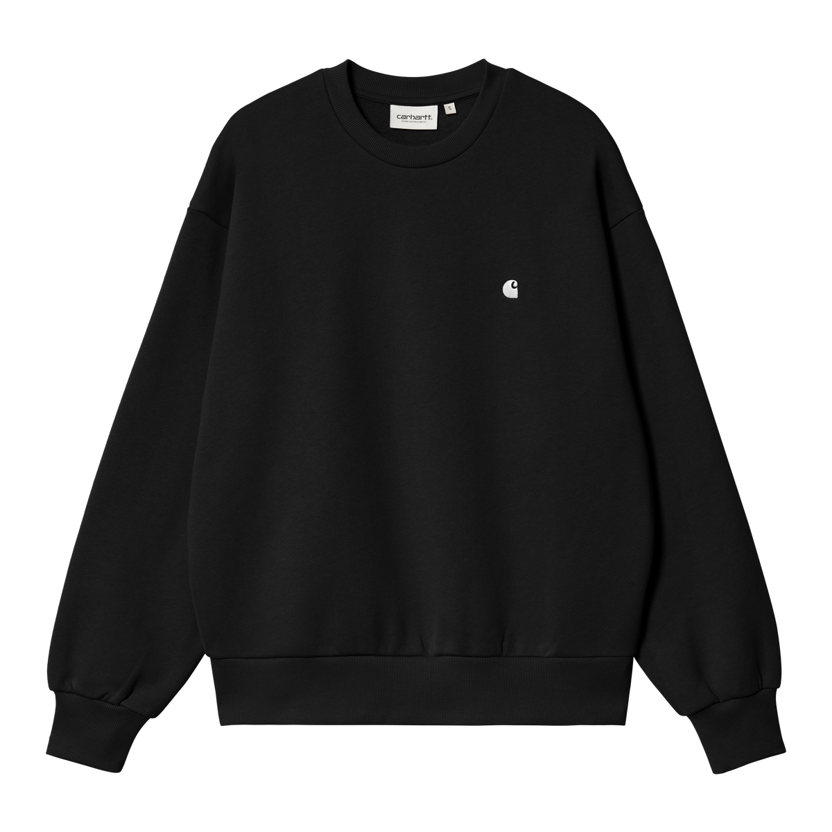 Sort crewneck i relaxed fit med broderet C-logo og ribkanter ved hals og manchetter