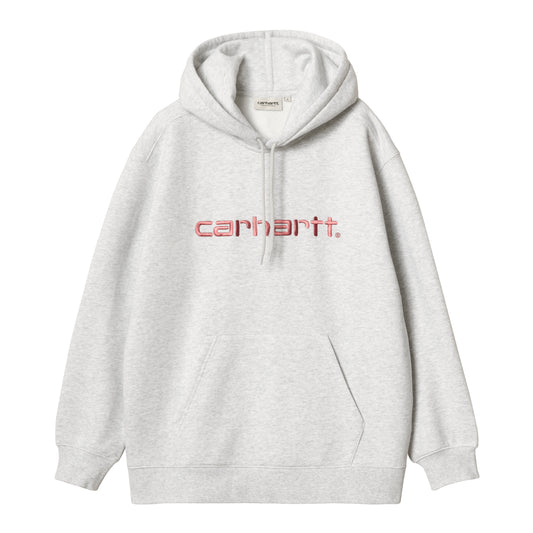 Hoodie i ash heather med broderet logo på brystet, kængurulomme og relaxed fit