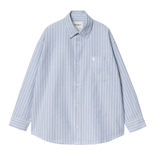Carhartt WIP - W' L/S Dowlen Shirt - BLEACH / WHITE / Blå||Striber - Skjorter