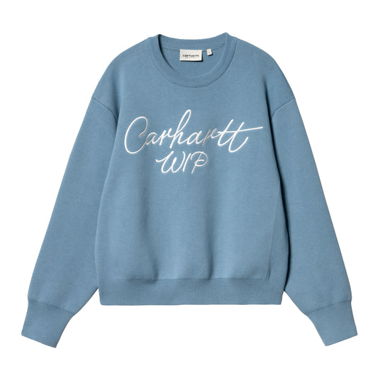 Carhartt WIP - W' Signature Sweater - DUSTY ICE / WAX / Blå - Strik