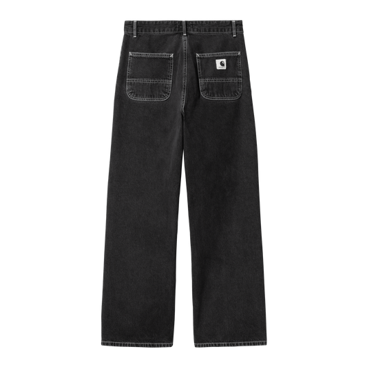 Carhartt WIP denim i washed sort, afslappet pasform med hvide stikninger og woven label