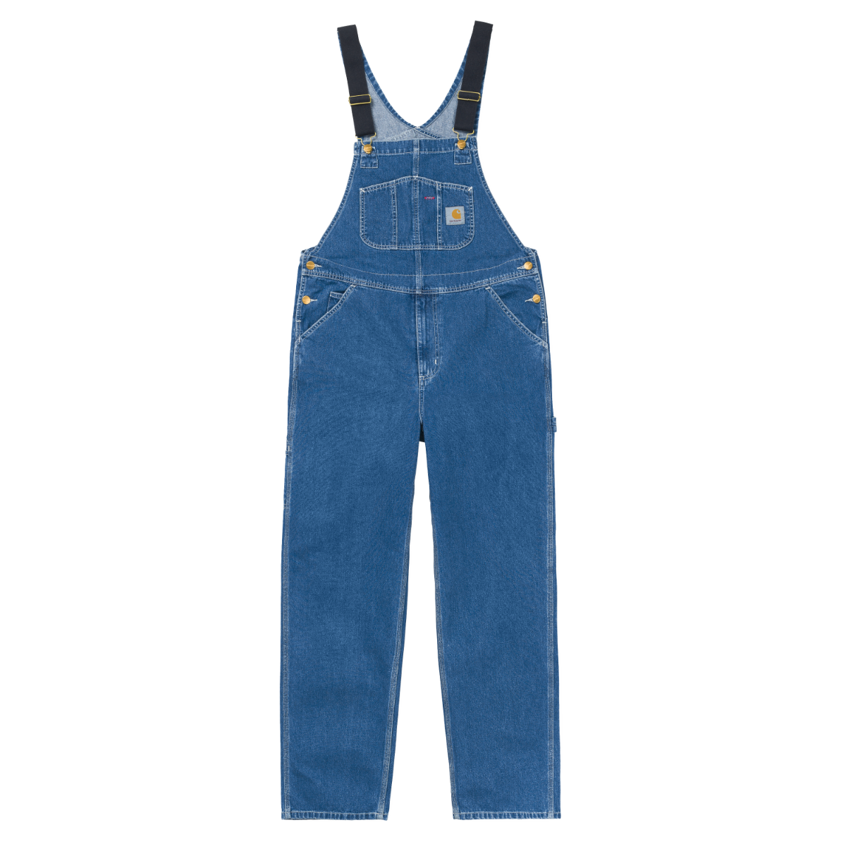 Carhartt WIP denim bib overall medium stonewash straight fit brede stropper logo-patch