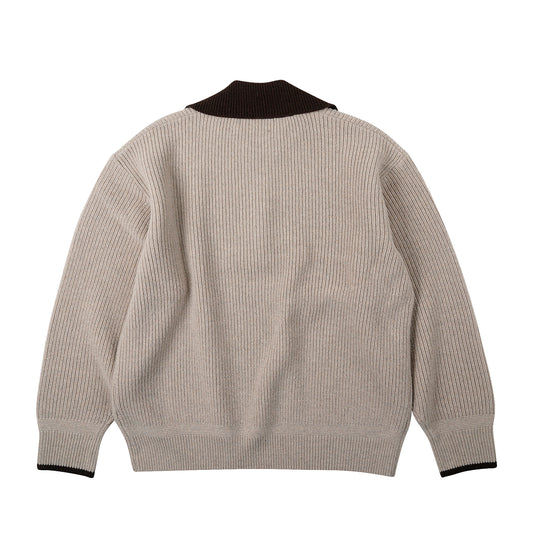 Frizmworks - Contrast Collar Half Zip Knit - COCOA / Beige - Strik