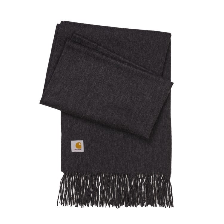 Carhartt WIP tørklæde mørkegrå melange blødt vævet stof frynser logo patch
