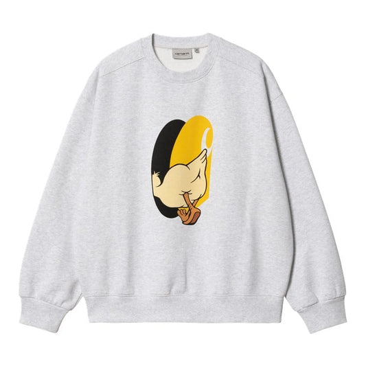 Carhartt WIP crewneck sweatshirt grå melange med stort cartoon-print på brystet, klassisk pasform