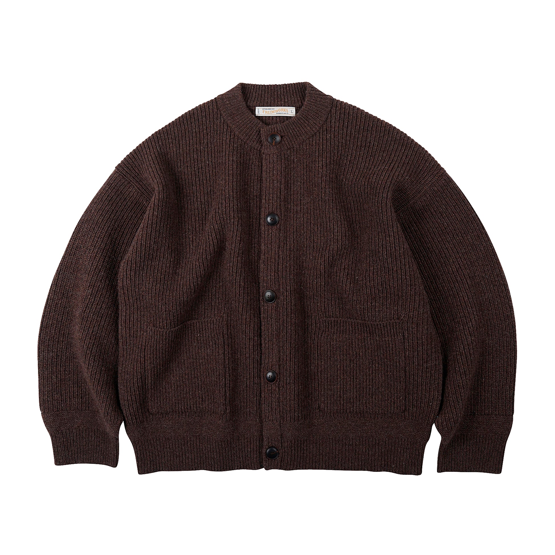 Frizmworks - Heavy Wool Round Cardigan - CHOCO BROWN / Brun - Strik