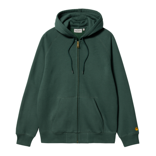 Carhartt WIP full-zip hoodie med raglanærmer, kengurulomme og broderet C-logo, mørkegrøn
