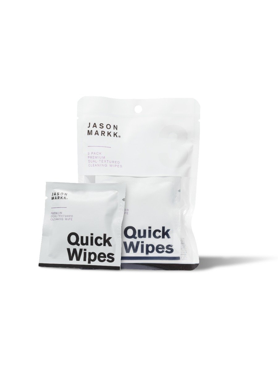 Jason Markk Quick Wipes 3-pak, dual-teksturerede engangsklude i individuelle folieposer