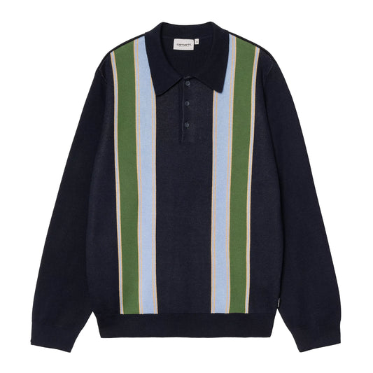Carhartt WIP - L/S Arlo Polo - DARK NAVY / KENDRICK / Blå||Grøn||Striber - Strik