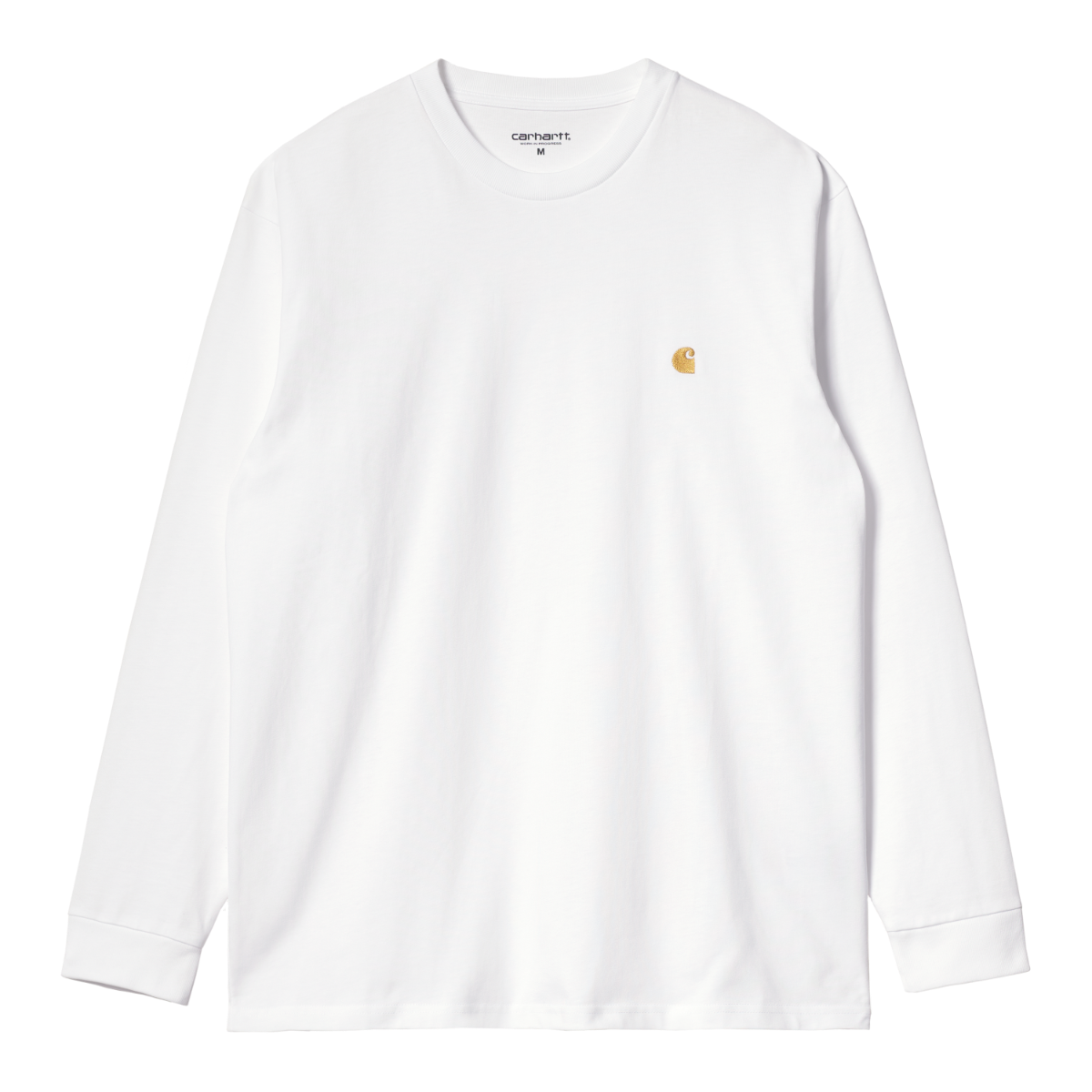 Carhartt WIP L/S Chase T-Shirt i hvid med broderet guld C-logo og lange ærmer