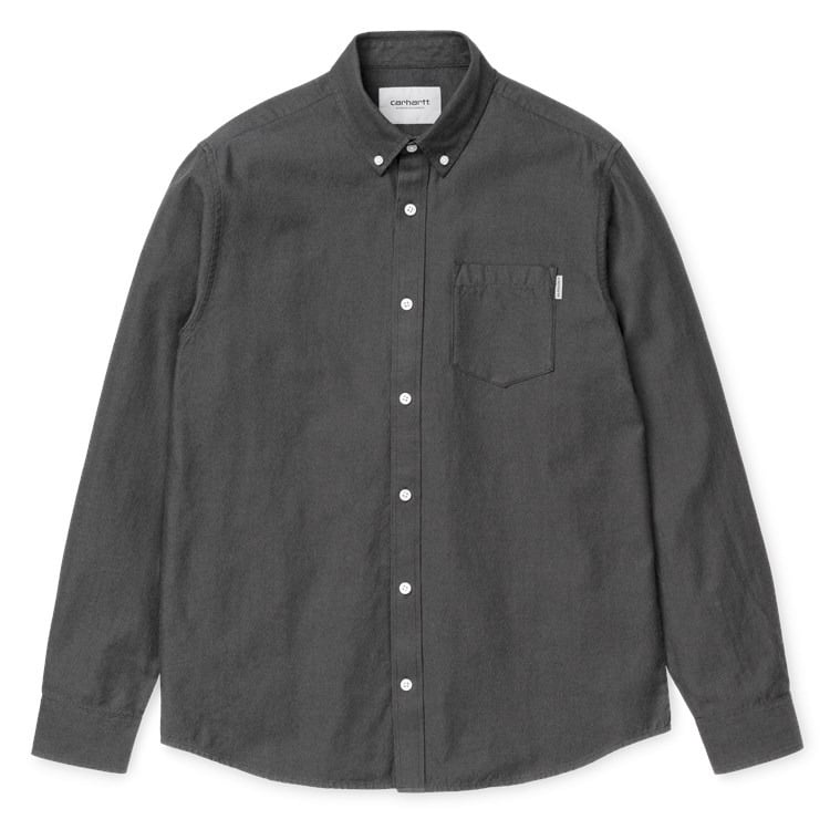 Carhartt WIP - L/S Dalton Shirt - BLACK - SHIVER / Hvid - Skjorter