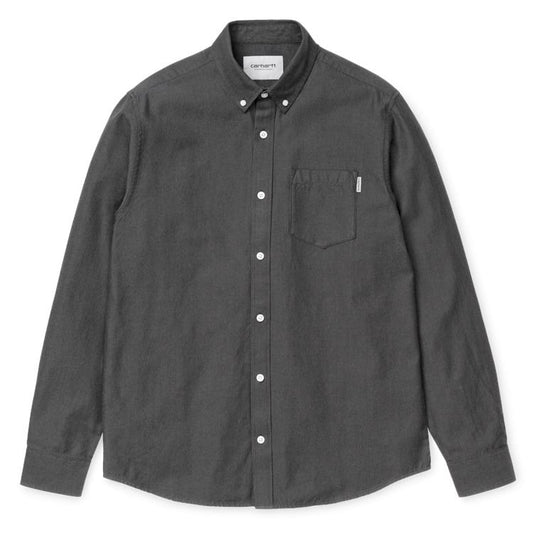 Carhartt WIP - L/S Dalton Shirt - BLACK - SHIVER / Hvid - Skjorter