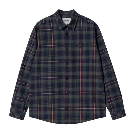 Carhartt WIP - L/S Lermond Shirt - JUNIPER / DARK NAVY / Grøn - Skjorter