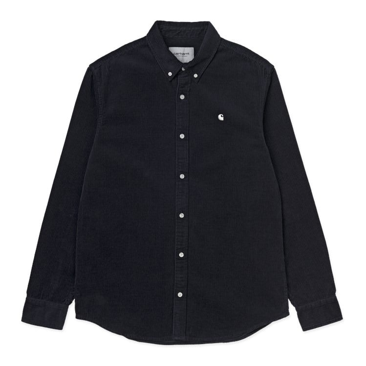 Carhartt WIP - L/S Madison Cord Shirt - DARK NAVY / WHITE / Blå - Skjorter