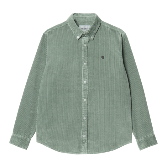 Carhartt WIP - L/S Madison Cord Shirt - MISTY SAGE / BLACK / Grøn - Skjorter