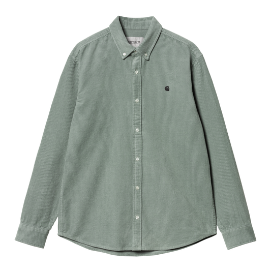 Corduroy skjorte i støvet grøn med button-down krave og broderet C-logo på brystet