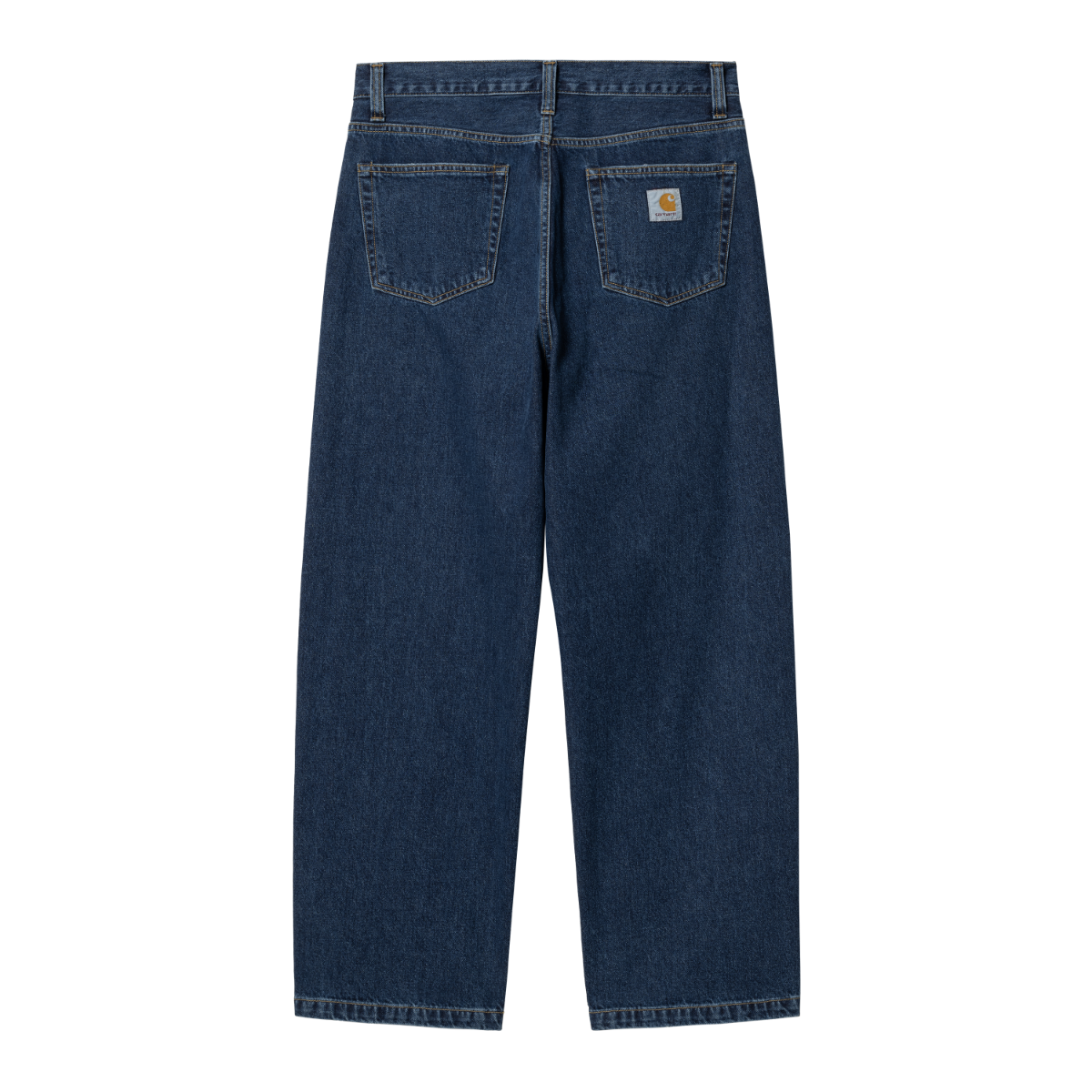 Carhartt WIP denim i mørk stonewash, afslappet pasform med høj talje