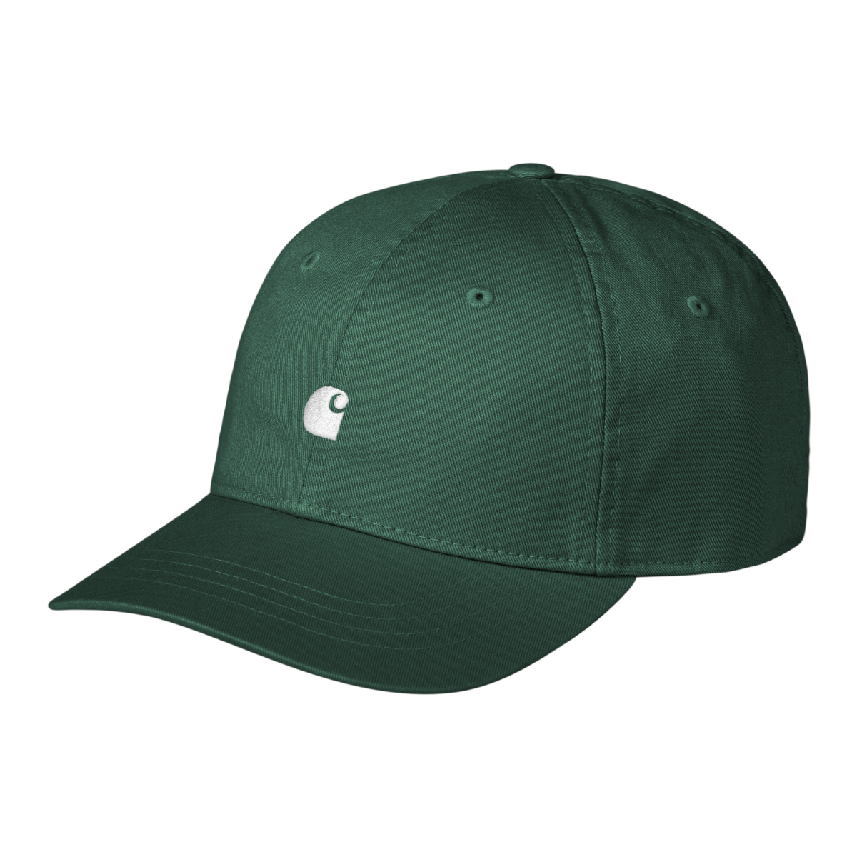 Carhartt WIP Madison cap i grøn twill med hvidt C-logo og justerbar lukning