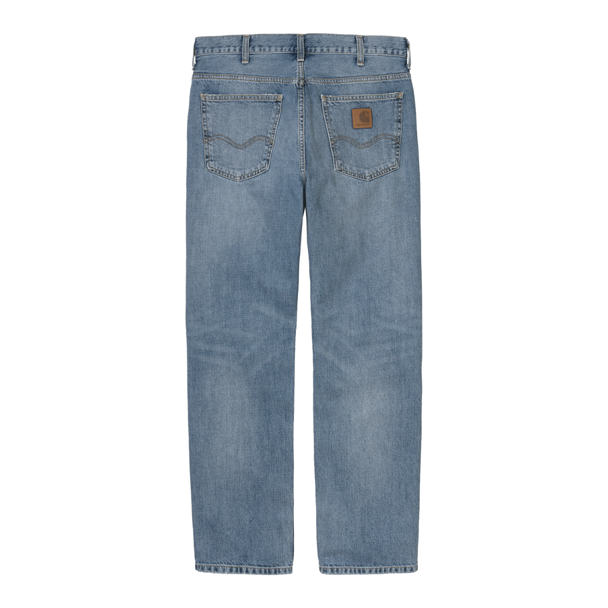 Denim jeans i lys stonewash med straight fit, five-pocket design og læder-patch