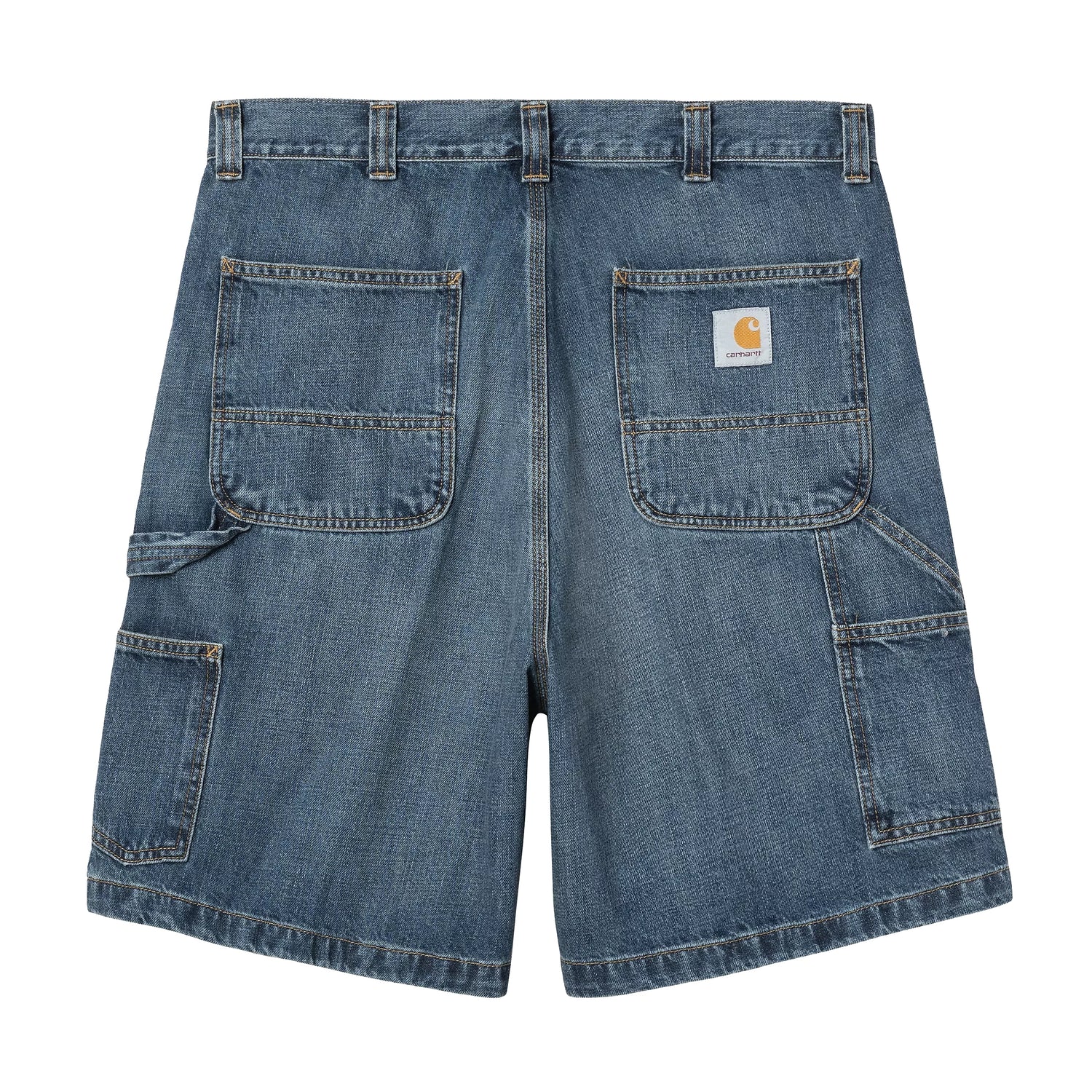 Carhartt WIP denim shorts relaxed fit medium wash med cargo-lommer og guld stitching