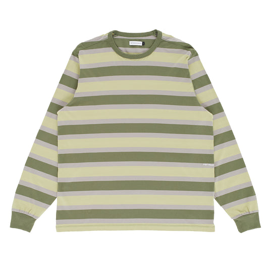 Pop Trading Company - Striped Logo LS T-Shirt - FOUR LEAF CLOVER / Grøn||Striber - T-Shirts