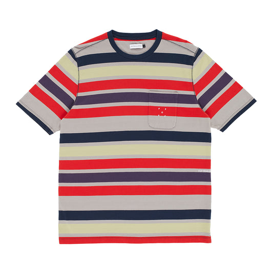 Pop Trading Company - Striped Pocket T-Shirt - MULTICOLOUR / Sort||Striber||Rød - T-Shirts