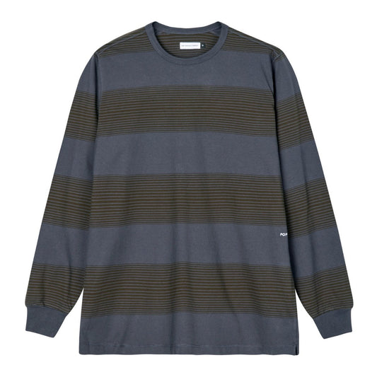 Pop Trading Company - Striped Logo L/S T-Shirt - CHARCOAL / DELICIOSO / Grå||Striber - T-Shirts