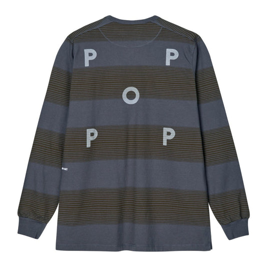 Pop Trading Company Striped Logo L/S T-Shirt Charcoal / Delicioso
