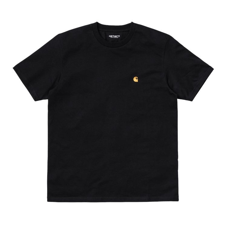Sort kortærmet crewneck T-shirt med lille guldbroderet C-logo på brystet