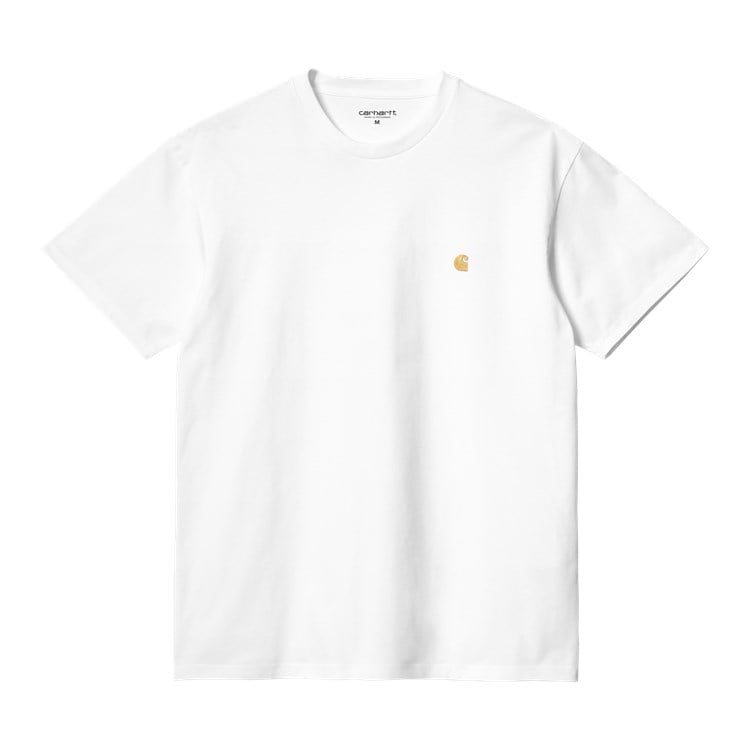 T-shirt i hvid med broderet gyldent C-logo på venstre bryst