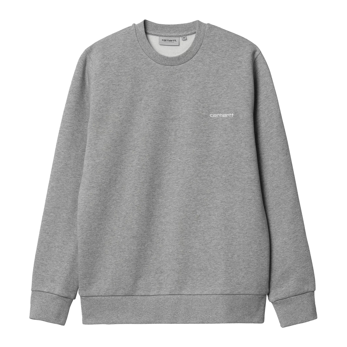 Grå melange crewneck sweatshirt med broderet logo på brystet og ribkanter