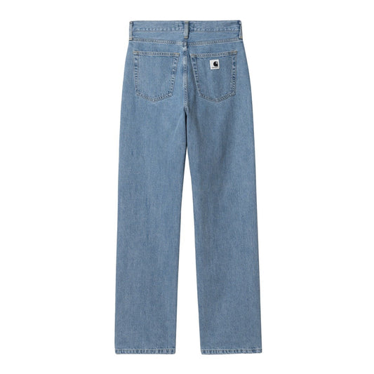 Carhartt WIP denim jeans lys stonewash, høj talje og straight fit med woven logo-patch