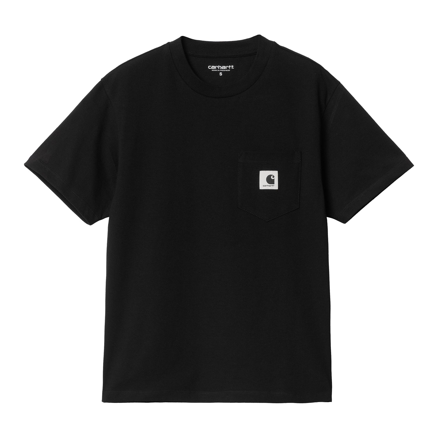 Carhartt WIP Pocket T-Shirt sort kort ærme brystlomme vævet WIP-label relaxed fit