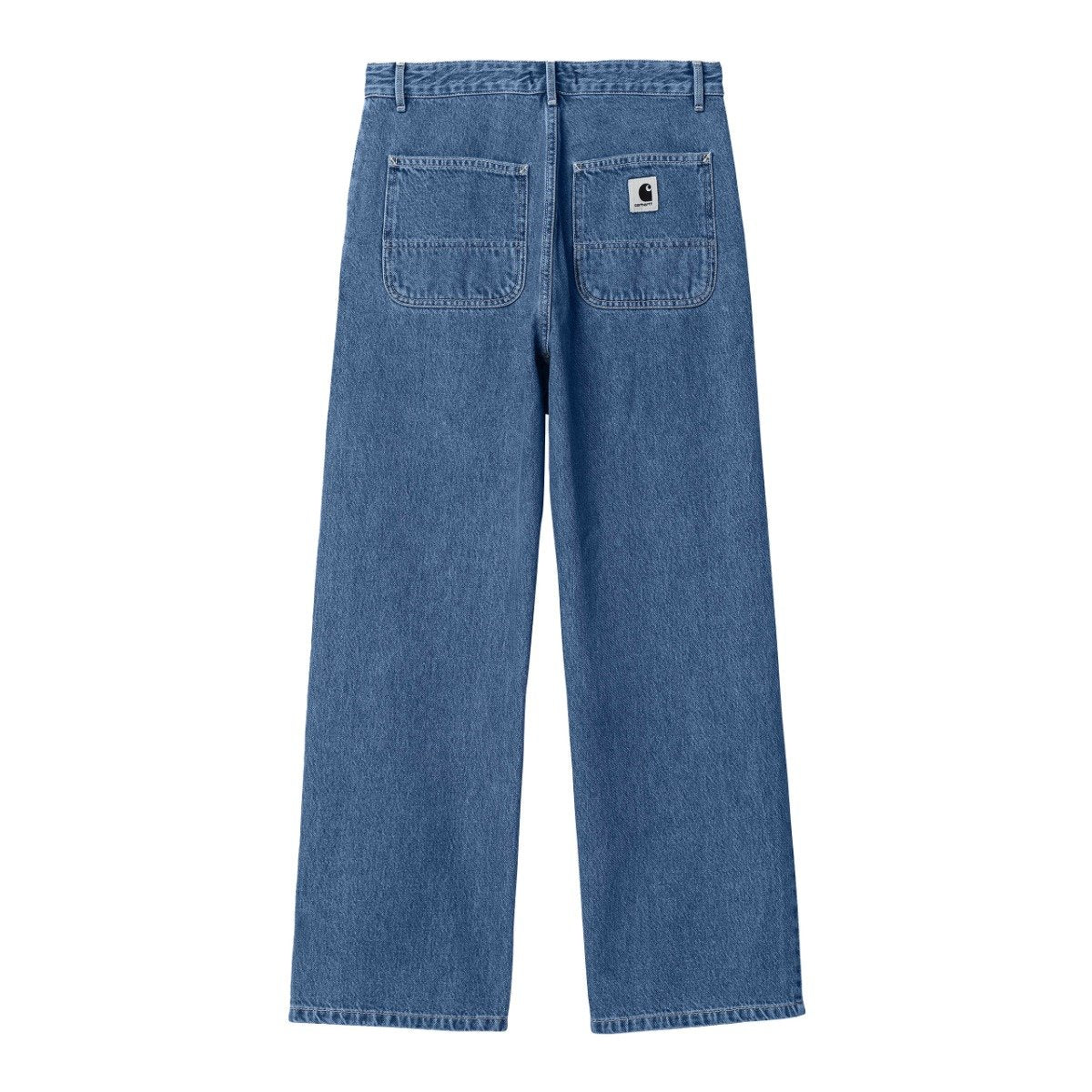 Carhartt WIP wide fit jeans stonewashed blå denim høj talje bred benåbning workwear-patch