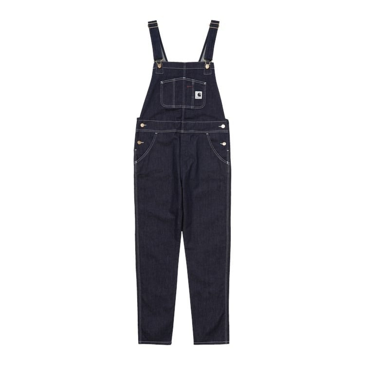 Carhartt WIP overalls i mørk rå denim med slim ben, bib-lomme og kontrastsøm