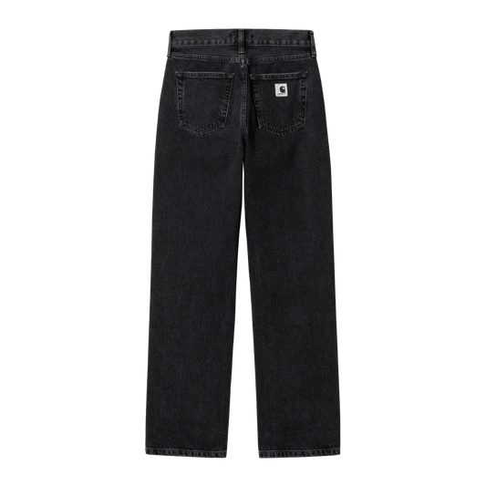 Carhartt WIP denim i vasket sort, relaxed fit med høj talje og fem-lomme-konstruktion