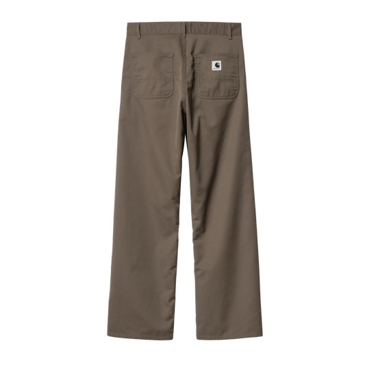 Bukser i brun/oliven bomuldstwill, wide fit, høj talje og patch-lommer bagpå